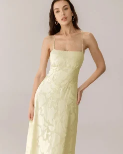 Yellow Jacquard Corset Slip Maxi Dress