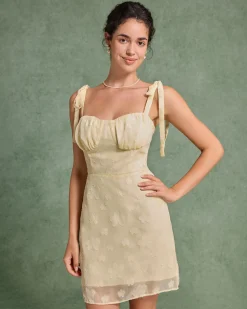 Yellow Jacquard Tie Strap Mini Dress