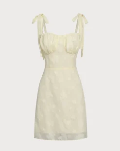 Yellow Jacquard Tie Strap Mini Dress