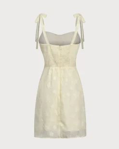 Yellow Jacquard Tie Strap Mini Dress