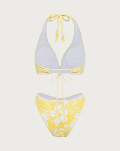 Yellow Knit Tropical Print Bikini Set