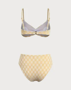 Yellow Plaid Bralette Bikini Set