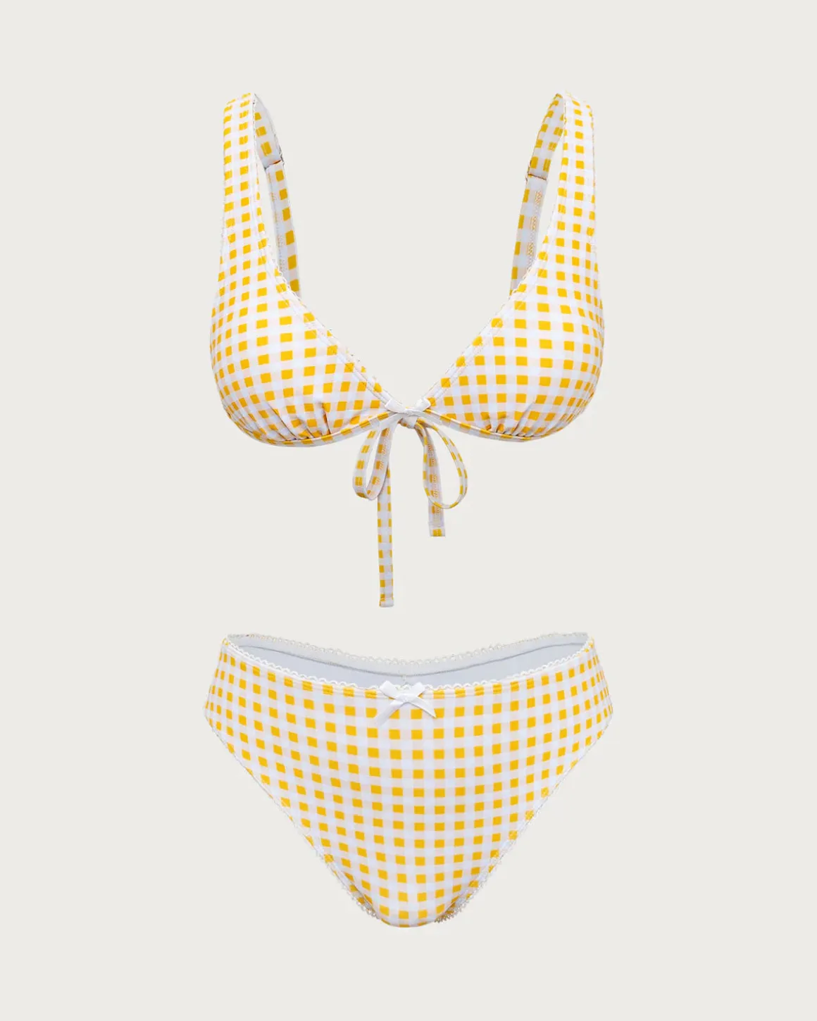 Yellow Plaid Triangle Bikini Set