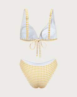Yellow Plaid Triangle Bikini Set