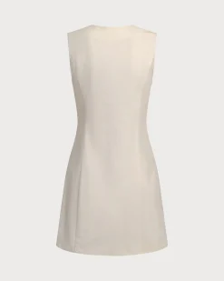Yellow Round Neck Button Sleeveless Mini Dress