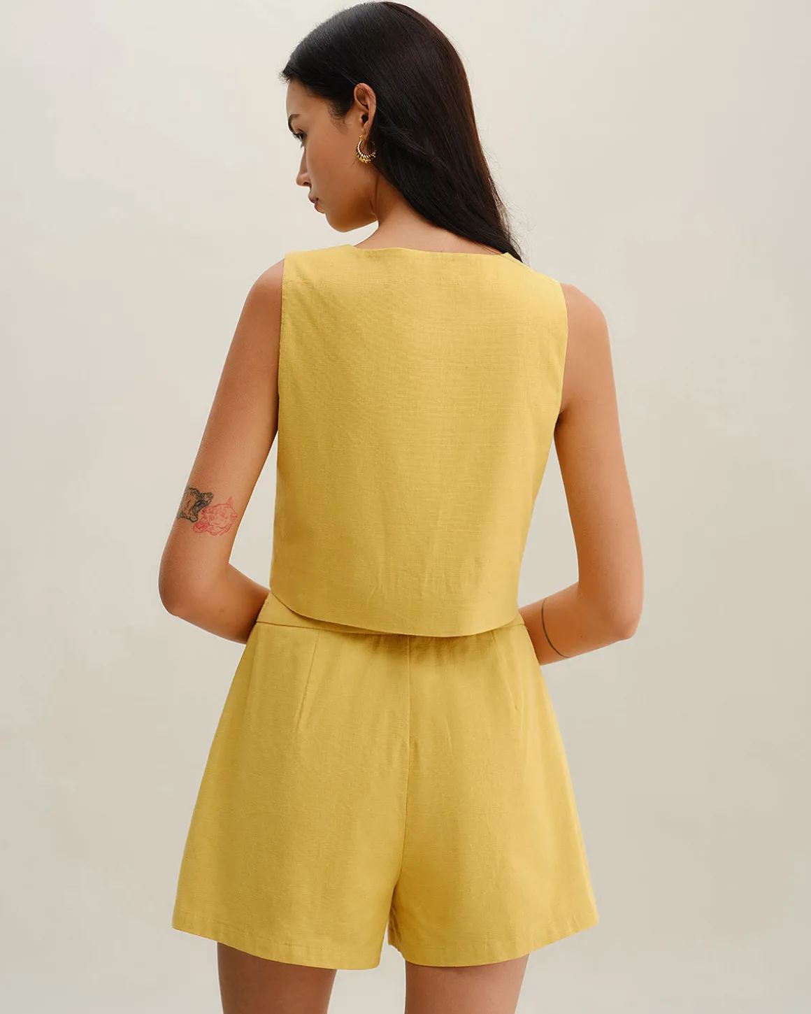 Yellow Round Neck Button Vest
