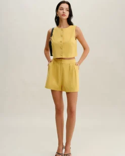Yellow Round Neck Button Vest