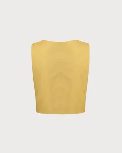 Yellow Round Neck Button Vest