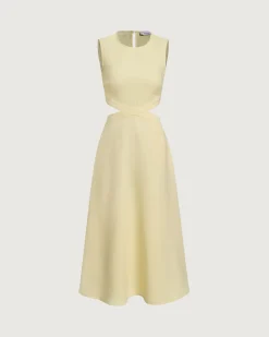 Yellow Round Neck Cut-Out Midi Dress