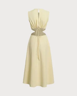 Yellow Round Neck Cut-Out Midi Dress