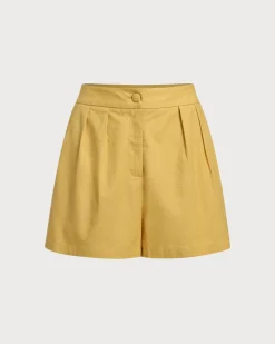 Yellow Ruched Button Shorts