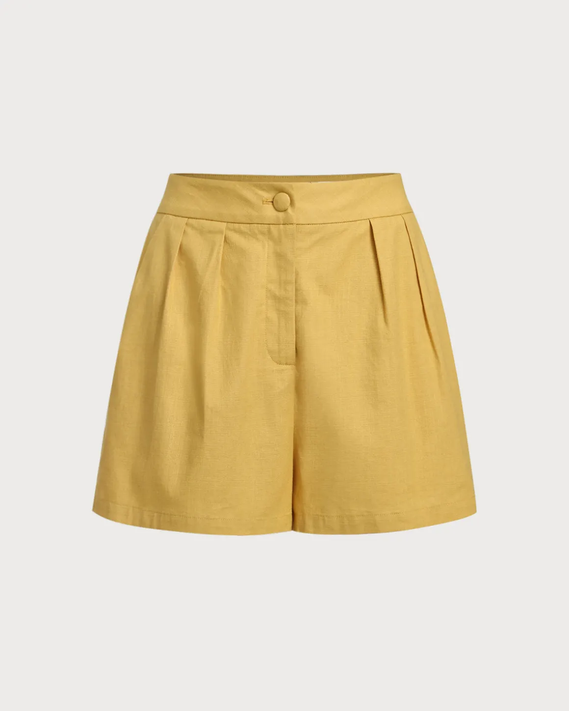 Yellow Ruched Button Shorts