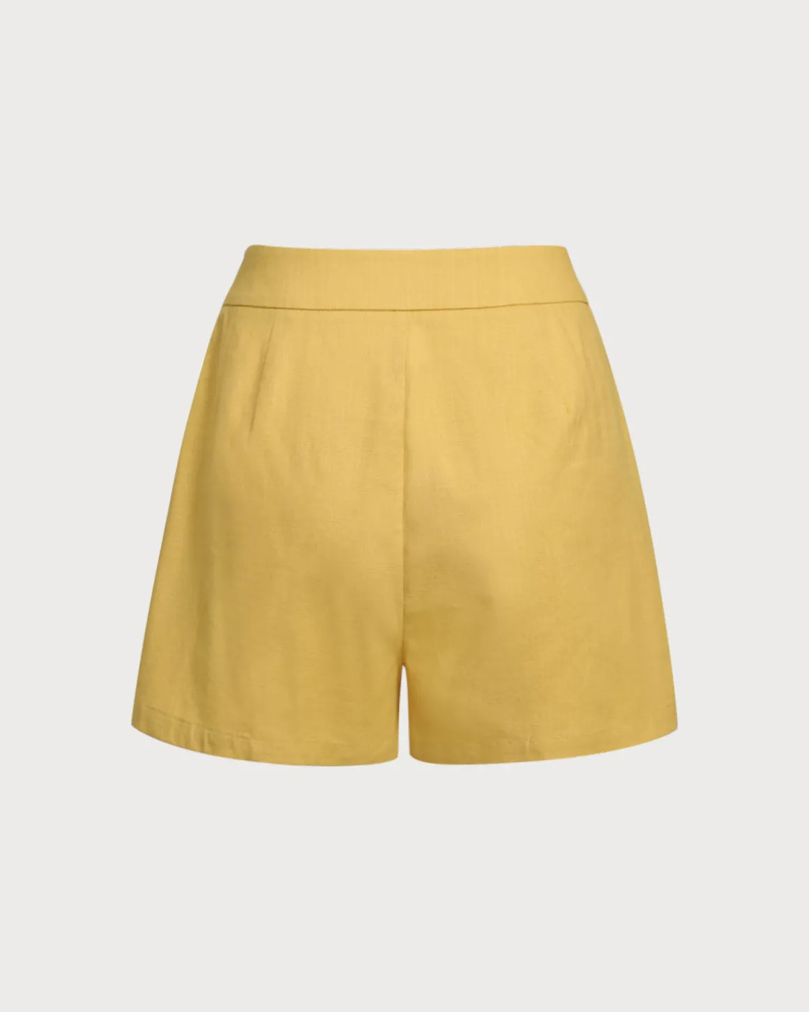 Yellow Ruched Button Shorts