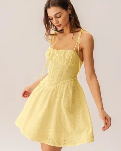 Yellow Ruched Corset Slip Mini Dress