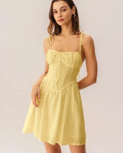 Yellow Ruched Corset Slip Mini Dress
