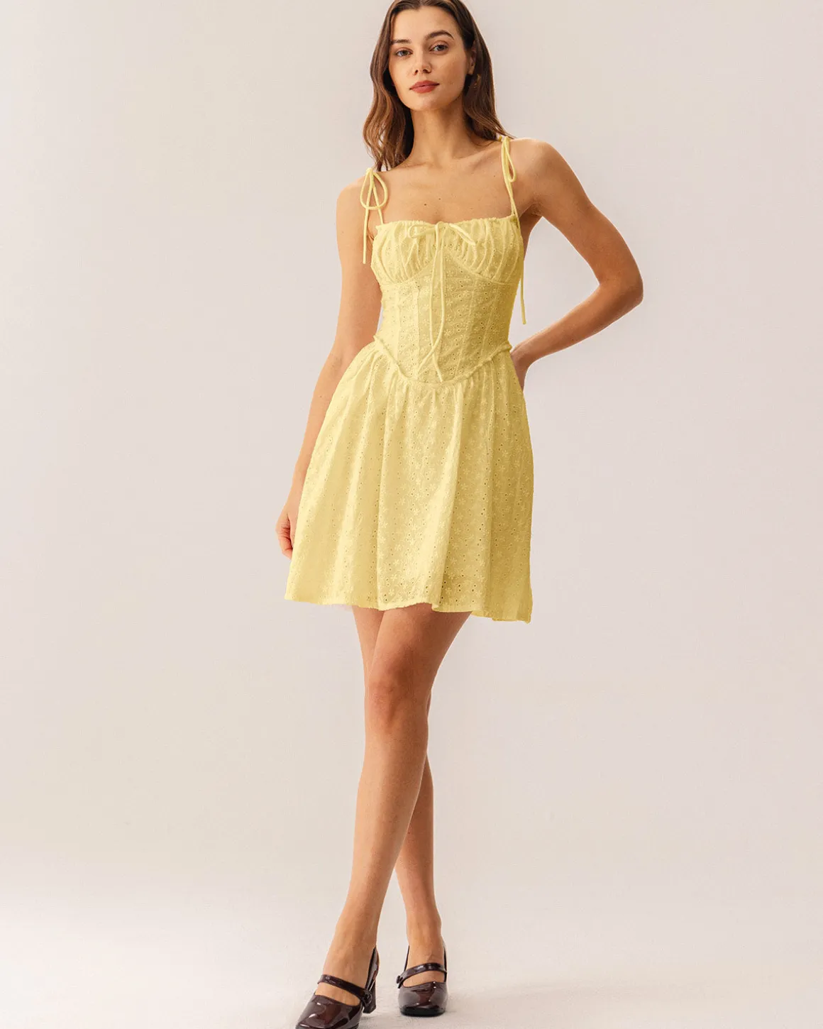 Yellow Ruched Corset Slip Mini Dress