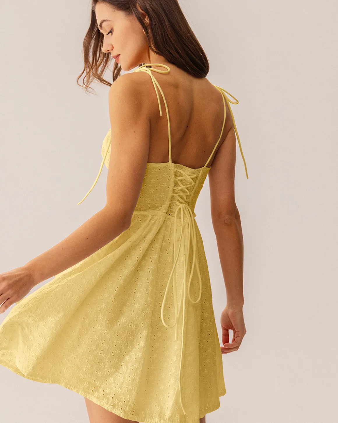 Yellow Ruched Corset Slip Mini Dress