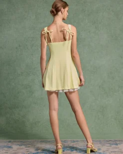 Yellow Square Neck A-Line Slip Mini Dress