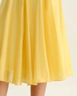 Yellow Square Neck Pleated Slip Midi Dress
