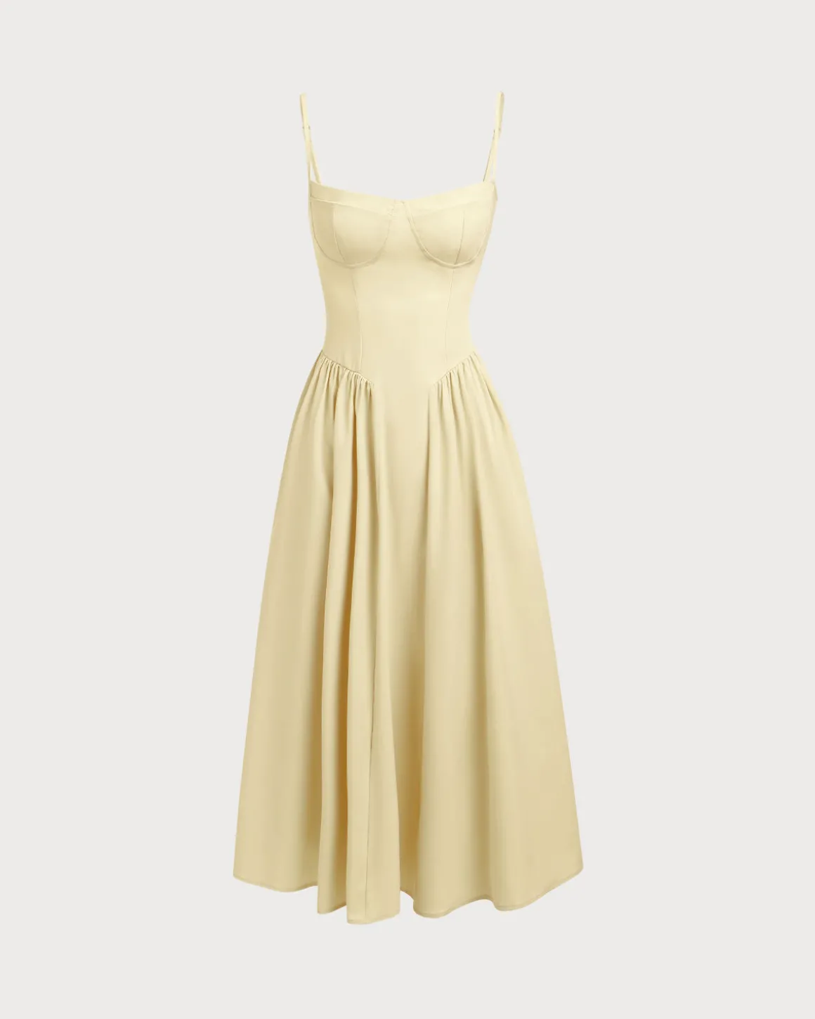 Yellow Square Neck Pocket Slip Midi Dress