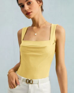 Yellow Square Neck Ruched Tank Top