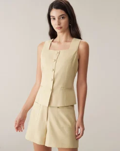 Yellow Square Neck Single Breasted Vest