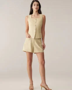 Yellow Square Neck Single Breasted Vest