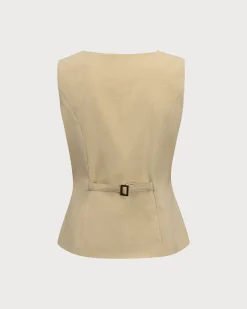 Yellow Square Neck Single Breasted Vest