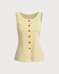 Yellow U Neck Single Breasted Vest