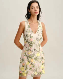 Yellow V Neck Floral Sleeveless Mini Dress