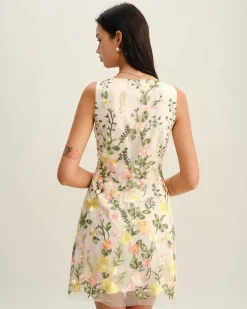 Yellow V Neck Floral Sleeveless Mini Dress