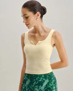 Yellow V Neck Ribbed Knit Tank Top