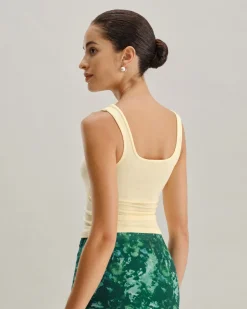 Yellow V Neck Ribbed Knit Tank Top