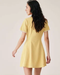 Yellow V-neck Button Mini Dress