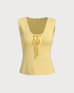 Yellow V-Neck Knit Tank Top